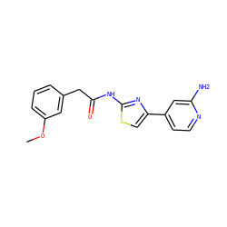 COc1cccc(CC(=O)Nc2nc(-c3ccnc(N)c3)cs2)c1 ZINC000113830260