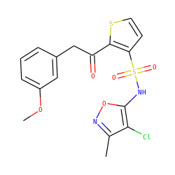 COc1cccc(CC(=O)c2sccc2S(=O)(=O)Nc2onc(C)c2Cl)c1 ZINC000029412783