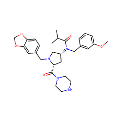 COc1cccc(CN(C(=O)C(C)C)[C@@H]2C[C@H](C(=O)N3CCNCC3)N(Cc3ccc4c(c3)OCO4)C2)c1 ZINC000040899404