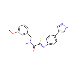 COc1cccc(CN(C)C(=O)c2nc3ccc(-c4cn[nH]c4)cc3s2)c1 ZINC000049033363