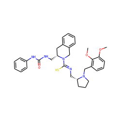COc1cccc(CN2CCC[C@@H]2C/N=C(\S)N2Cc3ccccc3C[C@H]2CNC(=O)Nc2ccccc2)c1OC ZINC000029329231