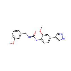 COc1cccc(CNC(=O)Nc2ccc(-c3cn[nH]c3)cc2OC)c1 ZINC000145485339