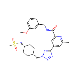 COc1cccc(CNC(=O)c2cc(-c3nnn(C[C@H]4CC[C@@H](NS(C)(=O)=O)CC4)n3)cc(C)n2)c1 ZINC000653712993
