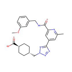 COc1cccc(CNC(=O)c2cc(-c3nnn(C[C@H]4CC[C@H](C(=O)O)CC4)n3)cc(C)n2)c1 ZINC000253678873