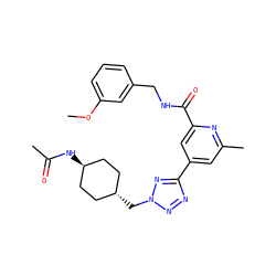 COc1cccc(CNC(=O)c2cc(-c3nnn(C[C@H]4CC[C@H](NC(C)=O)CC4)n3)cc(C)n2)c1 ZINC000167299908