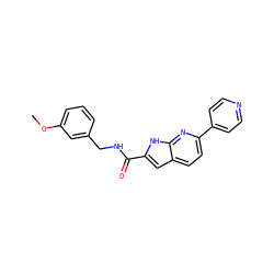 COc1cccc(CNC(=O)c2cc3ccc(-c4ccncc4)nc3[nH]2)c1 ZINC000073168895