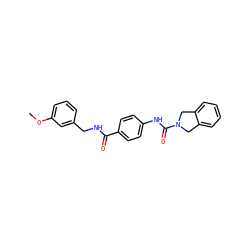 COc1cccc(CNC(=O)c2ccc(NC(=O)N3Cc4ccccc4C3)cc2)c1 ZINC000166084362