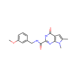 COc1cccc(CNC(=O)c2nc3c(cc(C)n3C)c(=O)[nH]2)c1 ZINC000149391340