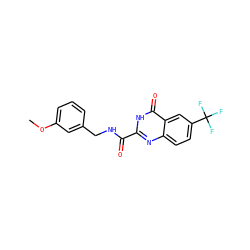 COc1cccc(CNC(=O)c2nc3ccc(C(F)(F)F)cc3c(=O)[nH]2)c1 ZINC000149664190