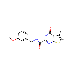 COc1cccc(CNC(=O)c2nc3sc(C)c(C)c3c(=O)[nH]2)c1 ZINC000202714408