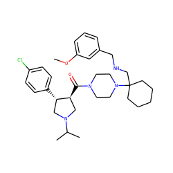 COc1cccc(CNCC2(N3CCN(C(=O)[C@H]4CN(C(C)C)C[C@@H]4c4ccc(Cl)cc4)CC3)CCCCC2)c1 ZINC000028953973