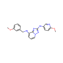 COc1cccc(CNc2cccn3nc(Nc4ccc(OC)nc4)nc23)c1 ZINC000096169894
