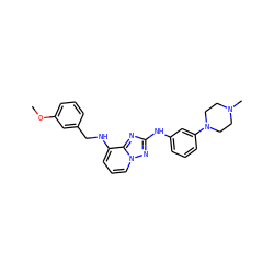 COc1cccc(CNc2cccn3nc(Nc4cccc(N5CCN(C)CC5)c4)nc23)c1 ZINC000096169892