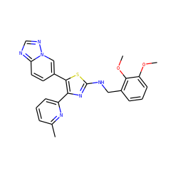 COc1cccc(CNc2nc(-c3cccc(C)n3)c(-c3ccc4ncnn4c3)s2)c1OC ZINC000084690901