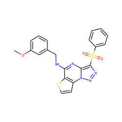COc1cccc(CNc2nc3c(S(=O)(=O)c4ccccc4)nnn3c3ccsc23)c1 ZINC000009971113