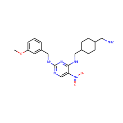 COc1cccc(CNc2ncc([N+](=O)[O-])c(NCC3CCC(CN)CC3)n2)c1 ZINC000028898409