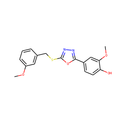 COc1cccc(CSc2nnc(-c3ccc(O)c(OC)c3)o2)c1 ZINC000084690094