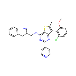 COc1cccc(Cl)c1-c1c(C)sc2c(NC[C@@H](N)Cc3ccccc3)nc(-c3ccncc3)nc12 ZINC000223683347