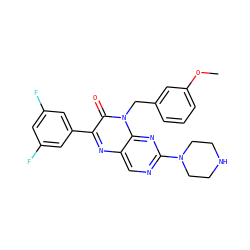 COc1cccc(Cn2c(=O)c(-c3cc(F)cc(F)c3)nc3cnc(N4CCNCC4)nc32)c1 ZINC000004238724
