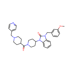 COc1cccc(Cn2c(=O)n(C3CCN(C(=O)C4CCN(Cc5ccncc5)CC4)CC3)c3ccccc32)c1 ZINC000058660964