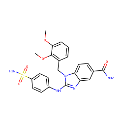 COc1cccc(Cn2c(Nc3ccc(S(N)(=O)=O)cc3)nc3cc(C(N)=O)ccc32)c1OC ZINC000043122363