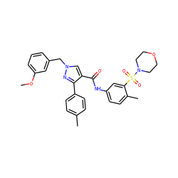 COc1cccc(Cn2cc(C(=O)Nc3ccc(C)c(S(=O)(=O)N4CCOCC4)c3)c(-c3ccc(C)cc3)n2)c1 ZINC000169340215