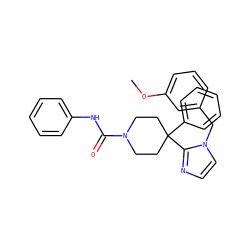 COc1cccc(Cn2ccnc2C2(c3ccccc3)CCN(C(=O)Nc3ccccc3)CC2)c1 ZINC000087657502