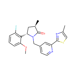 COc1cccc(F)c1[C@@H]1C[C@@H](C)C(=O)N1Cc1ccnc(-c2nc(C)cs2)c1 ZINC000167679375