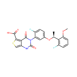 COc1cccc(F)c1[C@H](C)Oc1ccc(F)c(-n2c(=O)[nH]c3csc(C(=O)O)c3c2=O)c1 ZINC000043152967