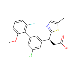 COc1cccc(F)c1-c1cc(Cl)cc([C@H](CC(=O)O)c2ncc(C)s2)c1 ZINC000219434846