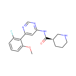 COc1cccc(F)c1-c1cc(NC(=O)[C@@H]2CCCNC2)ncn1 ZINC000117312111