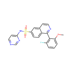 COc1cccc(F)c1-c1nccc2cc(S(=O)(=O)Nc3ccncn3)ccc12 ZINC000225077485