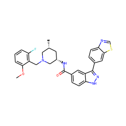 COc1cccc(F)c1CN1C[C@@H](NC(=O)c2ccc3[nH]nc(-c4ccc5ncsc5c4)c3c2)C[C@@H](C)C1 ZINC000147769163