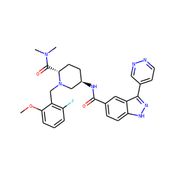 COc1cccc(F)c1CN1C[C@H](NC(=O)c2ccc3[nH]nc(-c4ccnnc4)c3c2)CC[C@H]1C(=O)N(C)C ZINC000205036934