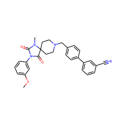COc1cccc(N2C(=O)N(C)C3(CCN(Cc4ccc(-c5cccc(C#N)c5)cc4)CC3)C2=O)c1 ZINC000028704542