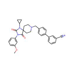 COc1cccc(N2C(=O)N(C3CC3)C3(CCN(Cc4ccc(-c5cccc(C#N)c5)cc4)CC3)C2=O)c1 ZINC000028704544