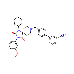 COc1cccc(N2C(=O)N(C3CCCCC3)C3(CCN(Cc4ccc(-c5cccc(C#N)c5)cc4)CC3)C2=O)c1 ZINC000028704552