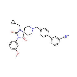 COc1cccc(N2C(=O)N(CC3CC3)C3(CCN(Cc4ccc(-c5cccc(C#N)c5)cc4)CC3)C2=O)c1 ZINC000028704548