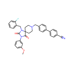 COc1cccc(N2C(=O)N(Cc3ccccc3F)C3(CCN(Cc4ccc(-c5ccc(C#N)cc5)cc4)CC3)C2=O)c1 ZINC000028704524