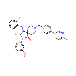COc1cccc(N2C(=O)N(Cc3ccccc3F)C3(CCN(Cc4ccc(-c5ccc(C)nc5)cc4)CC3)C2=O)c1 ZINC000028704496