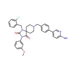 COc1cccc(N2C(=O)N(Cc3ccccc3F)C3(CCN(Cc4ccc(-c5ccc(N)nc5)cc4)CC3)C2=O)c1 ZINC000028704500