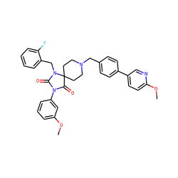 COc1cccc(N2C(=O)N(Cc3ccccc3F)C3(CCN(Cc4ccc(-c5ccc(OC)nc5)cc4)CC3)C2=O)c1 ZINC000028704498