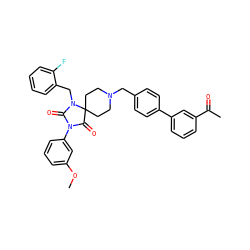COc1cccc(N2C(=O)N(Cc3ccccc3F)C3(CCN(Cc4ccc(-c5cccc(C(C)=O)c5)cc4)CC3)C2=O)c1 ZINC000028704536