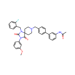 COc1cccc(N2C(=O)N(Cc3ccccc3F)C3(CCN(Cc4ccc(-c5cccc(NC(C)=O)c5)cc4)CC3)C2=O)c1 ZINC000028704528