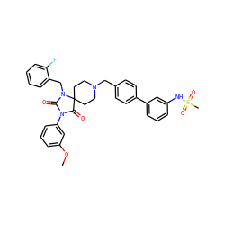COc1cccc(N2C(=O)N(Cc3ccccc3F)C3(CCN(Cc4ccc(-c5cccc(NS(C)(=O)=O)c5)cc4)CC3)C2=O)c1 ZINC000028704532