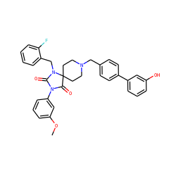 COc1cccc(N2C(=O)N(Cc3ccccc3F)C3(CCN(Cc4ccc(-c5cccc(O)c5)cc4)CC3)C2=O)c1 ZINC000028704534