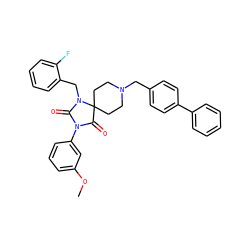 COc1cccc(N2C(=O)N(Cc3ccccc3F)C3(CCN(Cc4ccc(-c5ccccc5)cc4)CC3)C2=O)c1 ZINC000028704516
