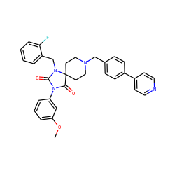 COc1cccc(N2C(=O)N(Cc3ccccc3F)C3(CCN(Cc4ccc(-c5ccncc5)cc4)CC3)C2=O)c1 ZINC000028704492