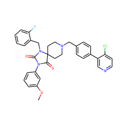 COc1cccc(N2C(=O)N(Cc3ccccc3F)C3(CCN(Cc4ccc(-c5cnccc5Cl)cc4)CC3)C2=O)c1 ZINC000028704514