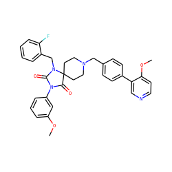 COc1cccc(N2C(=O)N(Cc3ccccc3F)C3(CCN(Cc4ccc(-c5cnccc5OC)cc4)CC3)C2=O)c1 ZINC000028704512